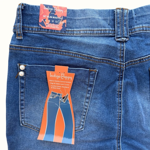 Indigo Poppy Pearl Bead Bootcut High-Rise Stretch Jeans ~ Women’s 14 - Picture 7 of 10